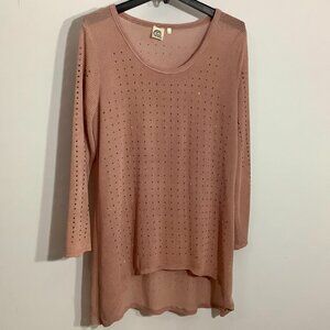 Tunic Top Knit Pink Glitz Silver Studs XL Round Neck Long Sleeve Slip On